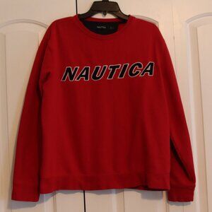 Nautica Men’s Red Crewneck Cotton Logo Long Sleeve Sweatshirt Sz Large